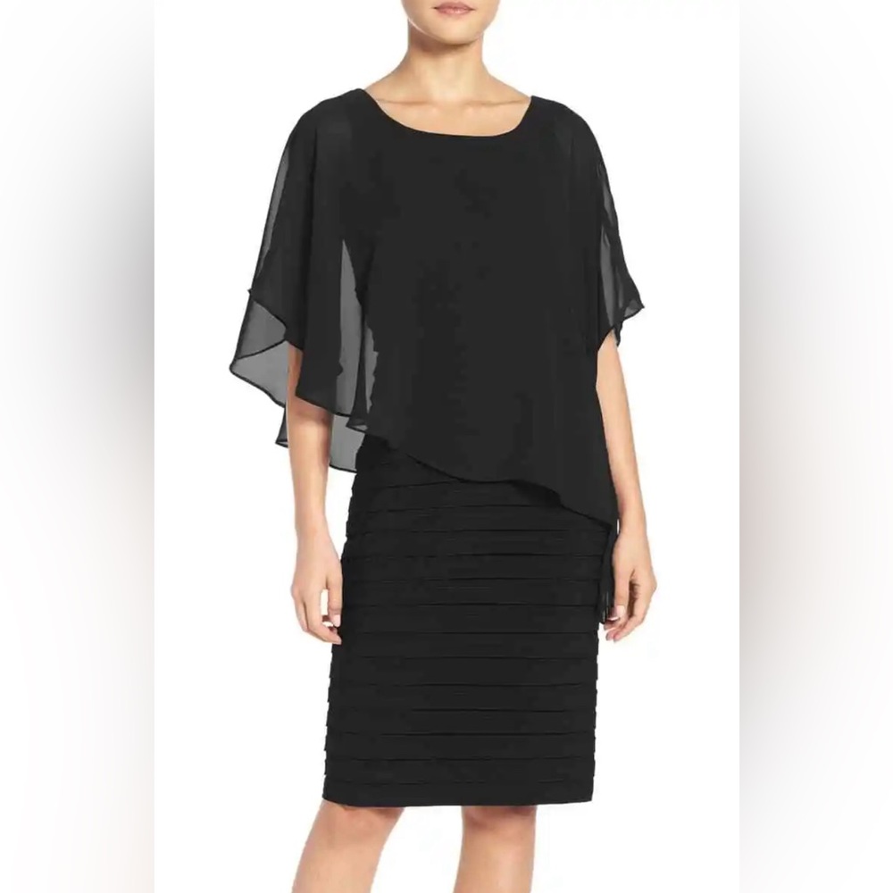 ADRIANNA PAPELL Chiffon Overlay Shutter Pleat Sheath Dress Women.